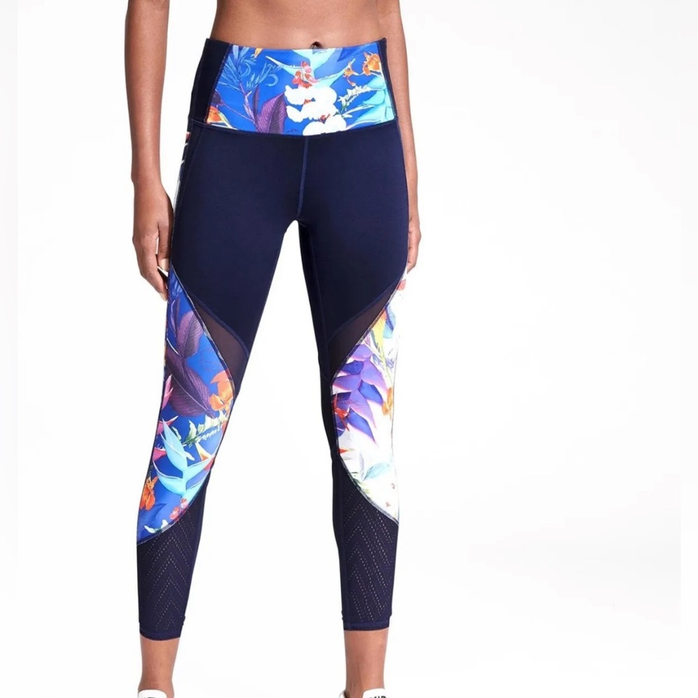 Athleta High Rise Tropical Precision 7/8 Tight Legging Navy Blue